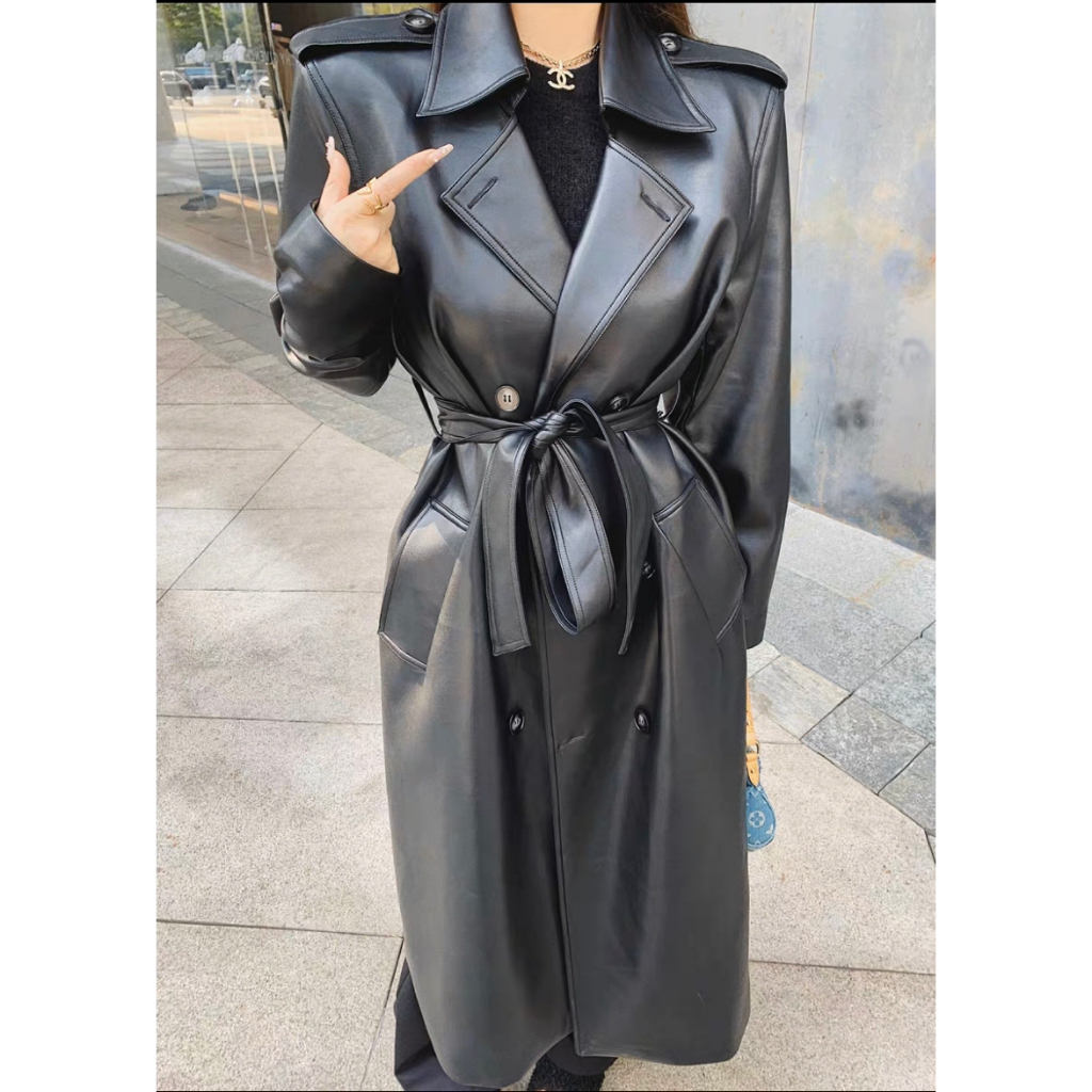 Măng tô da đen sang trọng cao cấp