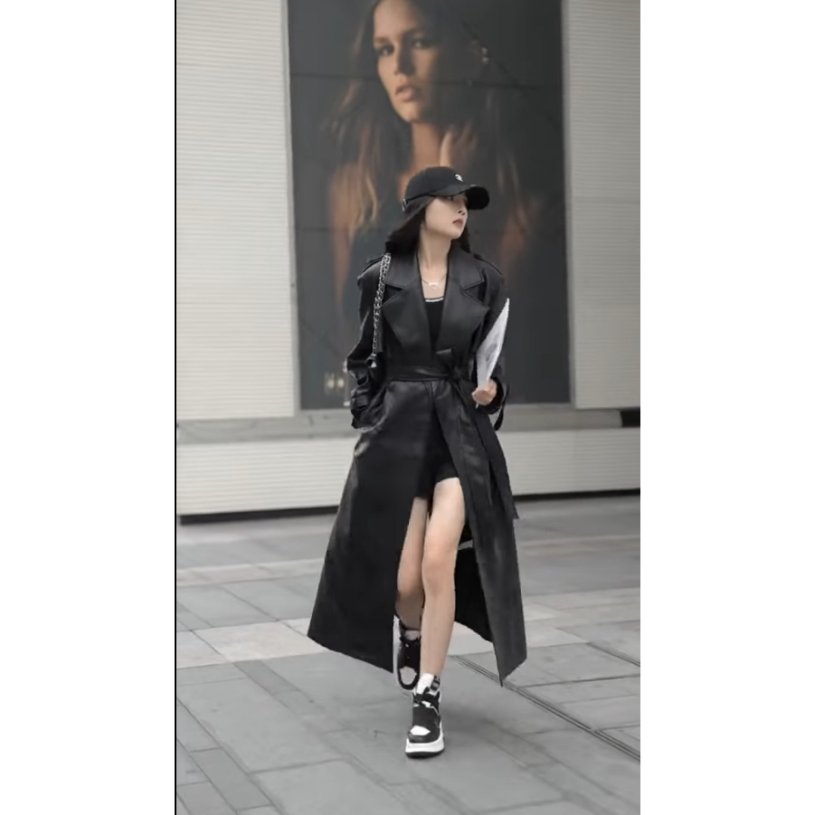 Măng tô da đen sang trọng cao cấp