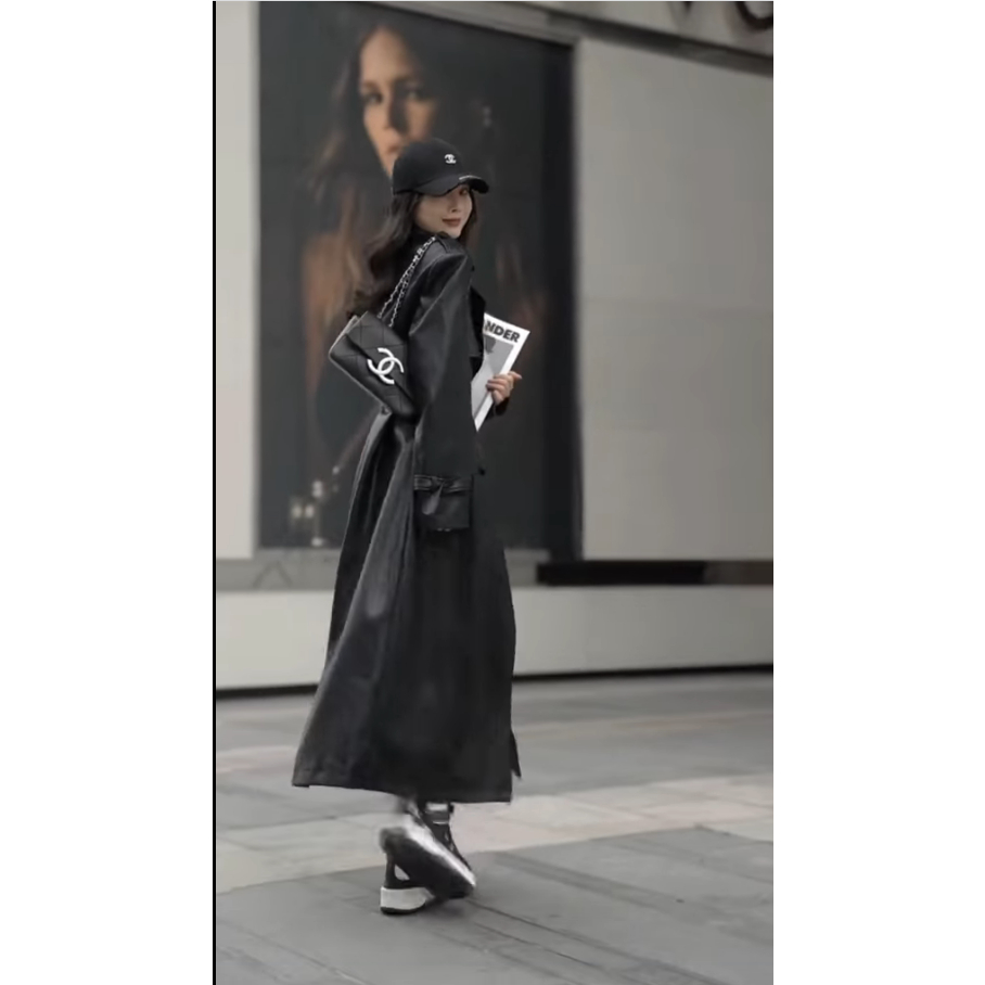 Măng tô da đen sang trọng cao cấp