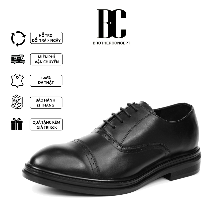 Giày Tây Nam, Giày Tây Đi Làm Da Bò Thật - Oxford Brother Brogue Black - Sang Trọng, Lịch Thiệp, Tinh Tế - BRC122218