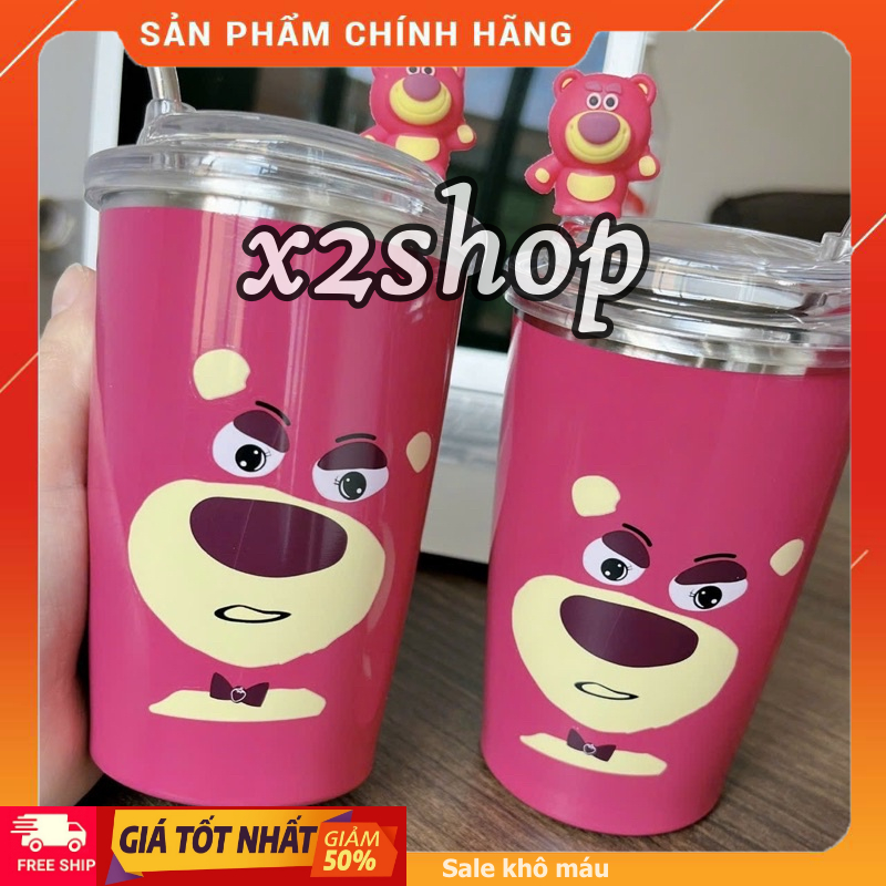 LY CỐC GIỮ NHIỆT HOẠ TIẾT GẤU DÂU LOSTO SIÊU XINH LÕI INOX 304 CHỐNG GỈ 450ML