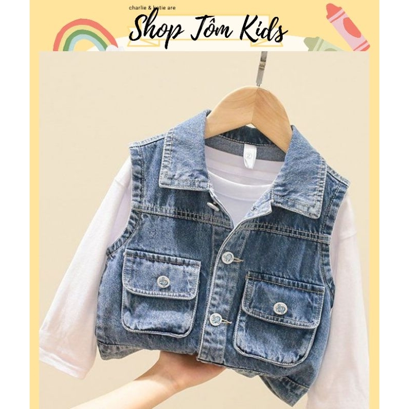 Áo gile jean cho bé trai và bé gái, áo khoác bò cao cấp dành cho bé Ttom.kids