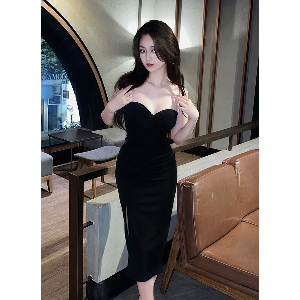 Váy ôm body cúp ngực xẻ tà có mút Liberal Garment