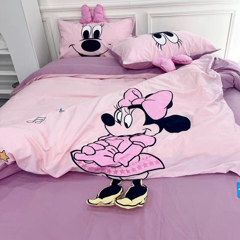 Bộ Chăn Ga Gối Cotton Linen Hoạ Tiết Thêu Hoạt Hình  - Hàng Nhập Khẩu