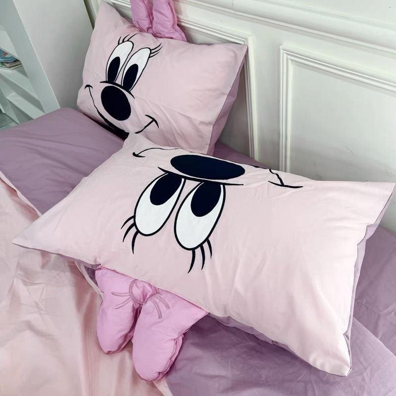 Bộ Chăn Ga Gối Cotton Linen Hoạ Tiết Thêu Hoạt Hình  - Hàng Nhập Khẩu