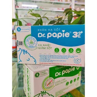Khăn lau hạ sốt dr.papie 3+. hộp 5túi x 5khăn.