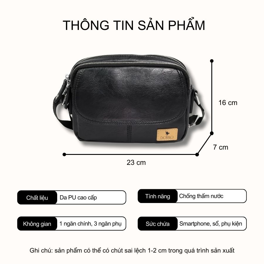 Túi Đeo Chéo Da Nam, Nữ Chống Nước DOBILO Unisex Bảo Hành Da 12 Tháng Thời Trang Phong Cách Hàn Quốc BG01