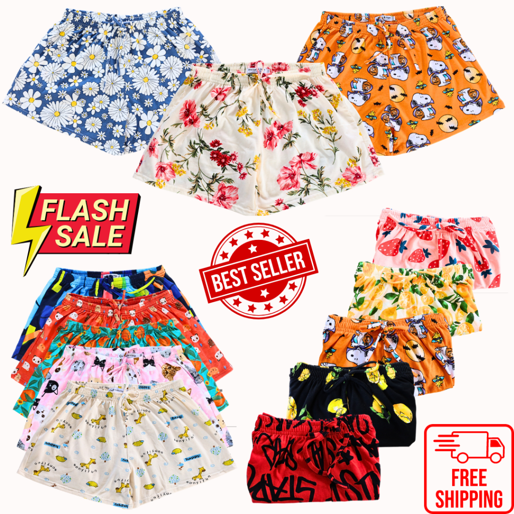 Quần Short Thun Xòe Nhiều Hoạ Tiết Cạp Chun, Quần Ngủ Vải Cotton Mịn Mát Co Giãn