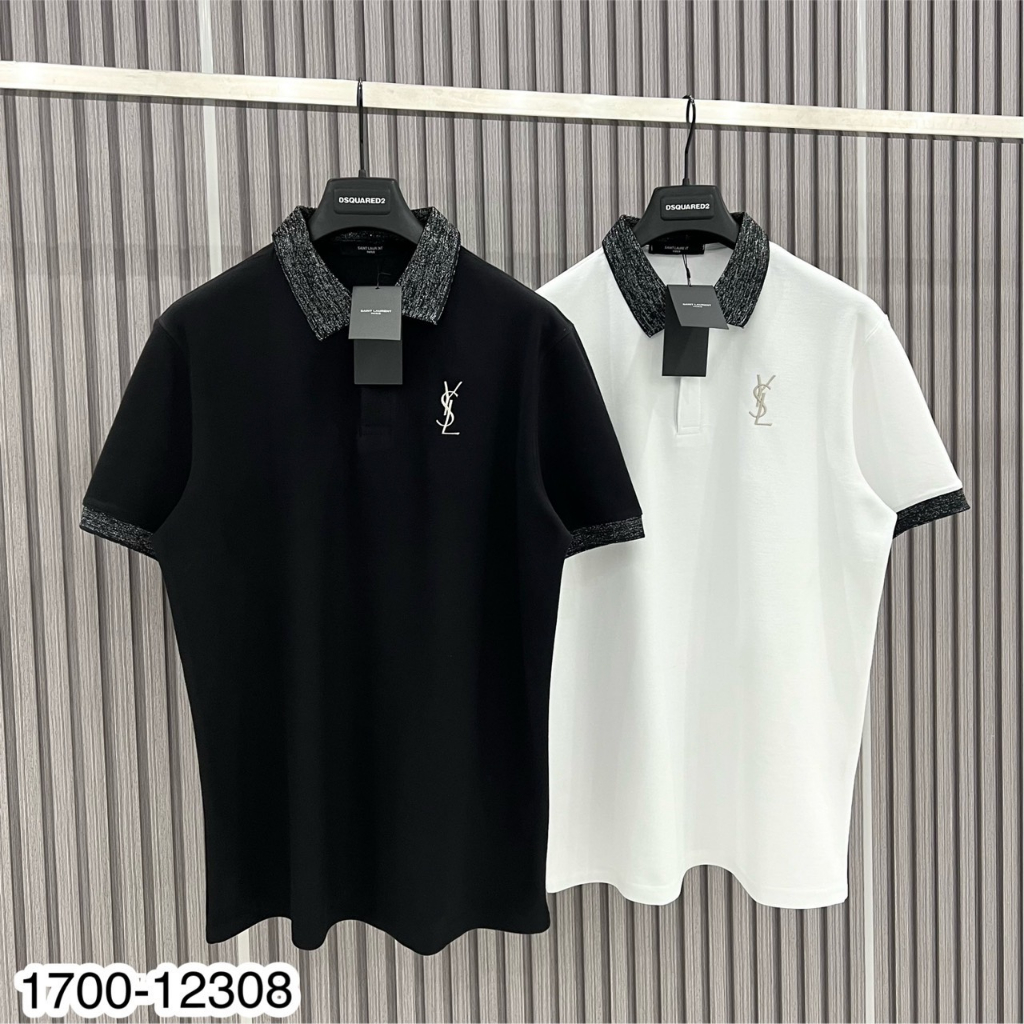 Áo PoLo YSL Cổ Dệt Form Rộng Vải Cotton Cao Cấp , Áo PoLo Nam Nữ Unisex