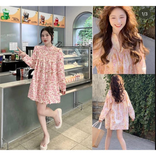 Đầm baby doll hoa dài tay