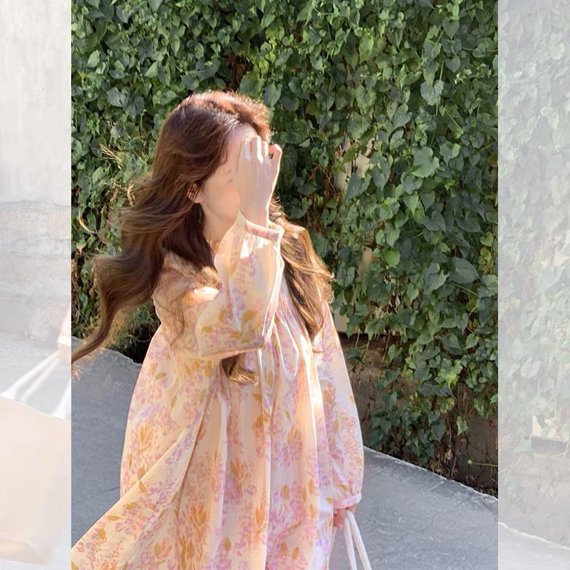 Đầm baby doll hoa dài tay