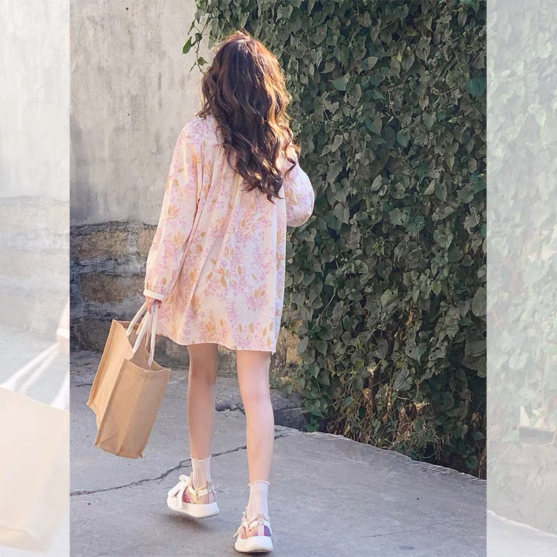 Đầm baby doll hoa dài tay