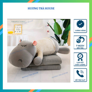 Gấu bông kèm mền hà mã xám, hà mã hồng