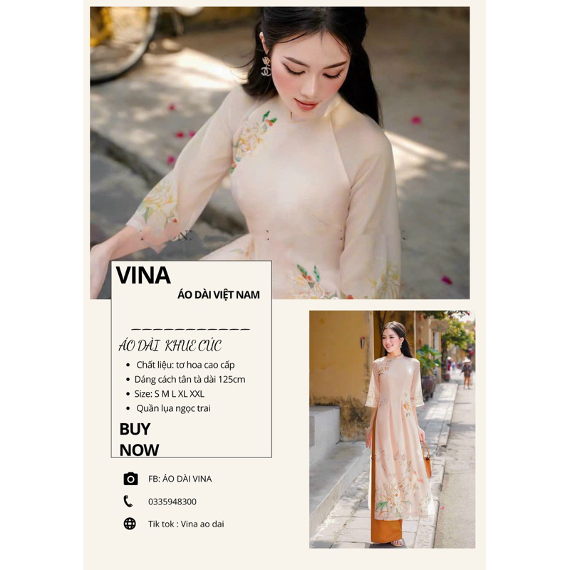 Áo dài cách tân nữ KHUE CUC thêu hoa cao cấp - TN