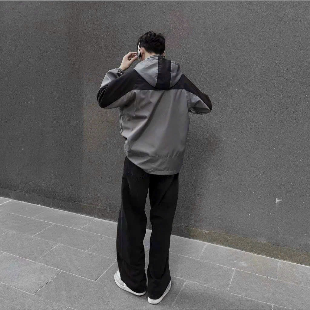 Áo khoác dù nam nữ T-L có nón màu đen xám chất liệu dù gió 2 lớp cao cấp dáng bóng chày. TP