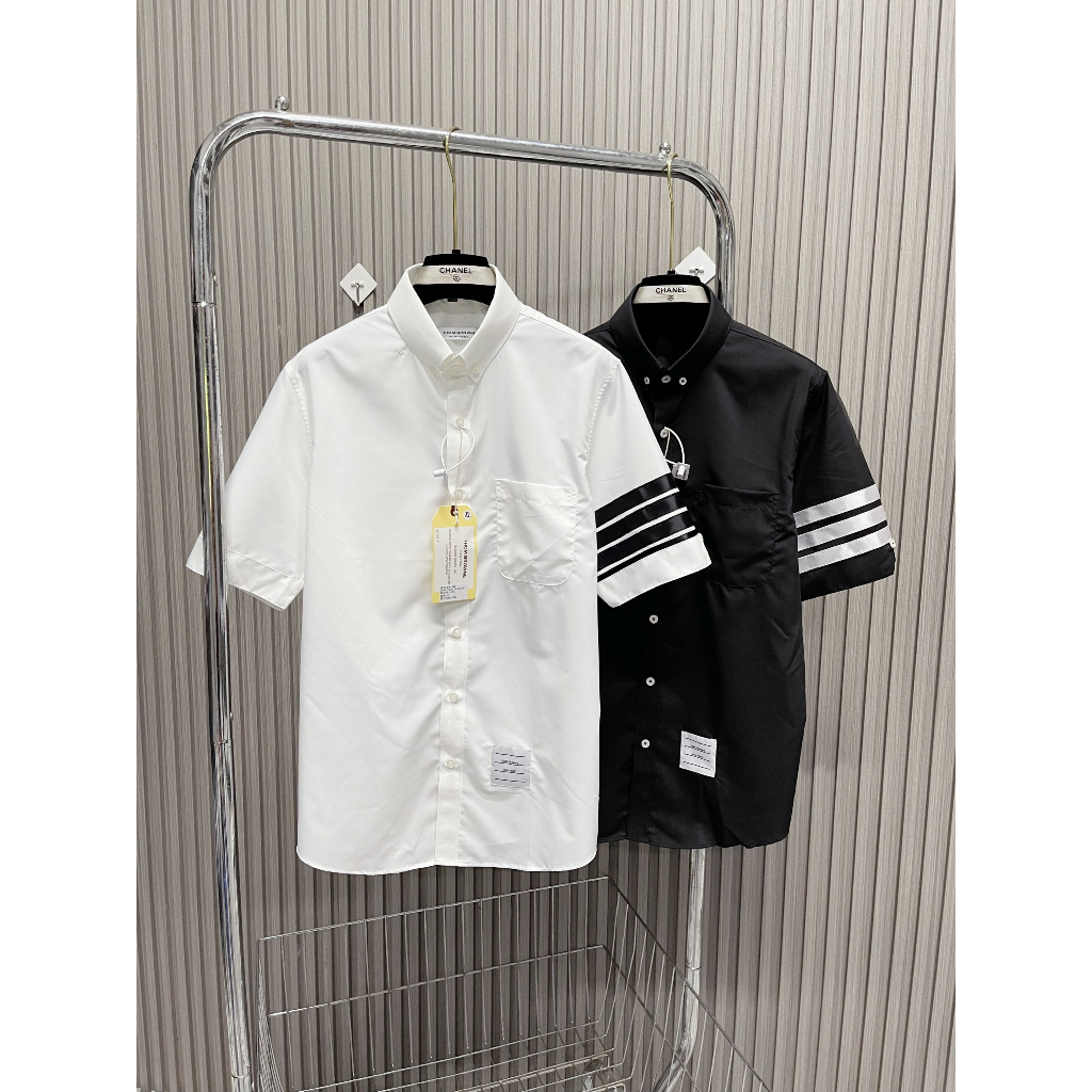 Áo Sơmi Thome Mix Vạch Tay Cổ Cực Chất - Áo Sơmi Nam Nữ Siêu Cấp Vải Tàu