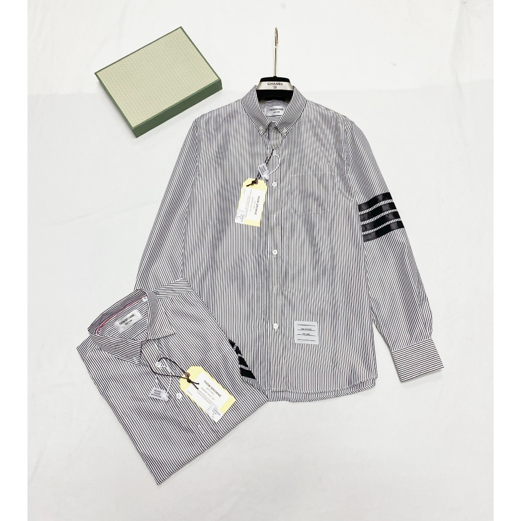 Áo Sơmi Thome Mix Vạch Tay Cổ Cực Chất - Áo Sơmi Nam Nữ Siêu Cấp Vải Tàu