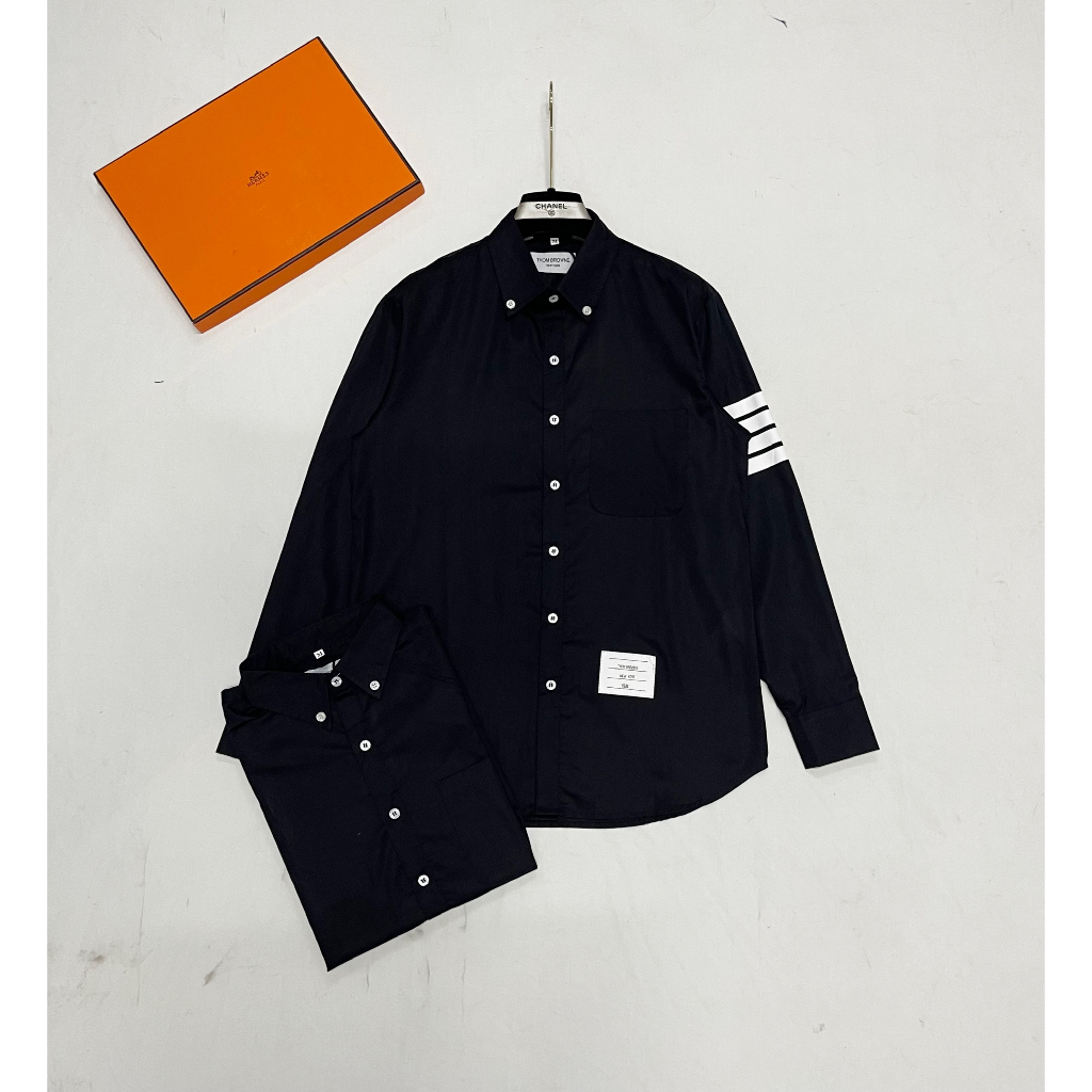 Áo Sơmi Thome Mix Vạch Tay Cổ Cực Chất - Áo Sơmi Nam Nữ Siêu Cấp Vải Tàu