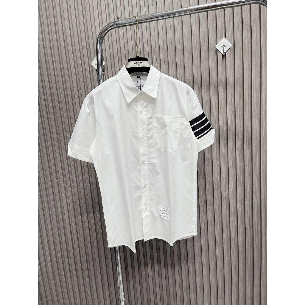 Áo Sơmi Thome Mix Vạch Tay Cổ Cực Chất - Áo Sơmi Nam Nữ Siêu Cấp Vải Tàu