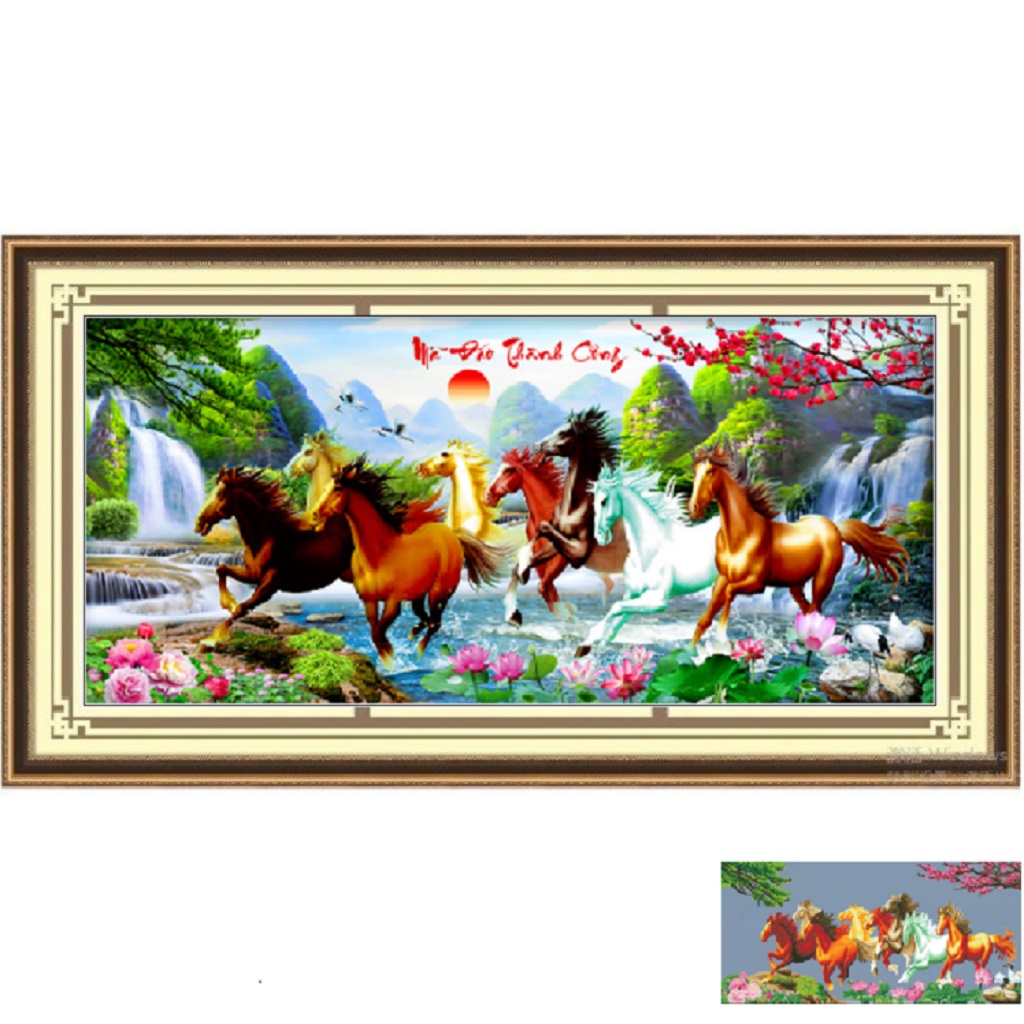 Tranh thêu chữ thập Mã đáo thành công - Tranh thêu chữ thập 3D