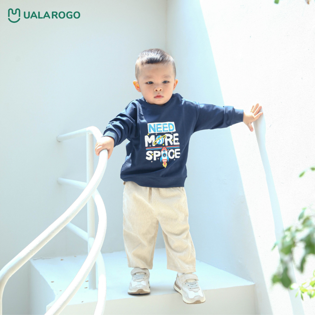 Áo dài tay cho bé Ualarogo 1 - 5 tuổi cài vai vải Cotton nỉ mềm mại ấm áp thoáng khí 3653