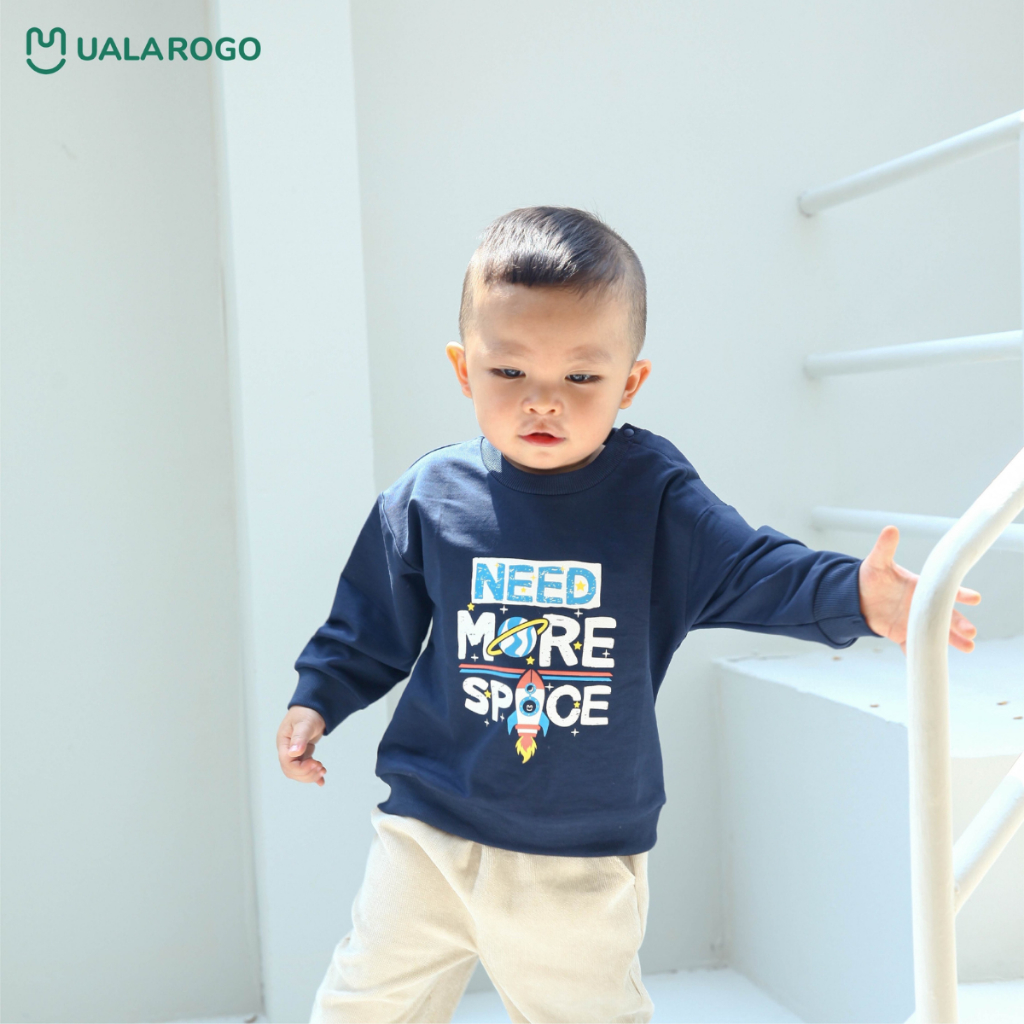 Áo dài tay cho bé Ualarogo 1 - 5 tuổi cài vai vải Cotton nỉ mềm mại ấm áp thoáng khí 3653