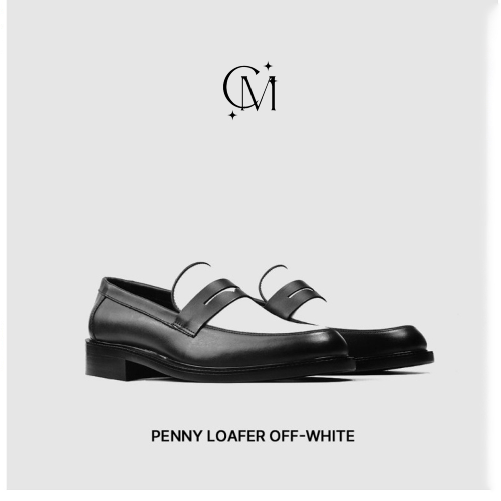 Giày da cao cấp nhập khẩu hadmade Penny Loafer Off- Black White MC LF02T chính hãng bảo hành 12 tháng