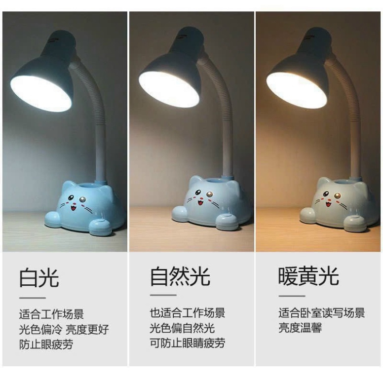 Đèn học để bàn cho bé hình mèo có lỗ để bút tiện lợi - Đèn để bàn học cho bé mẫu mới hình con mèo xinh