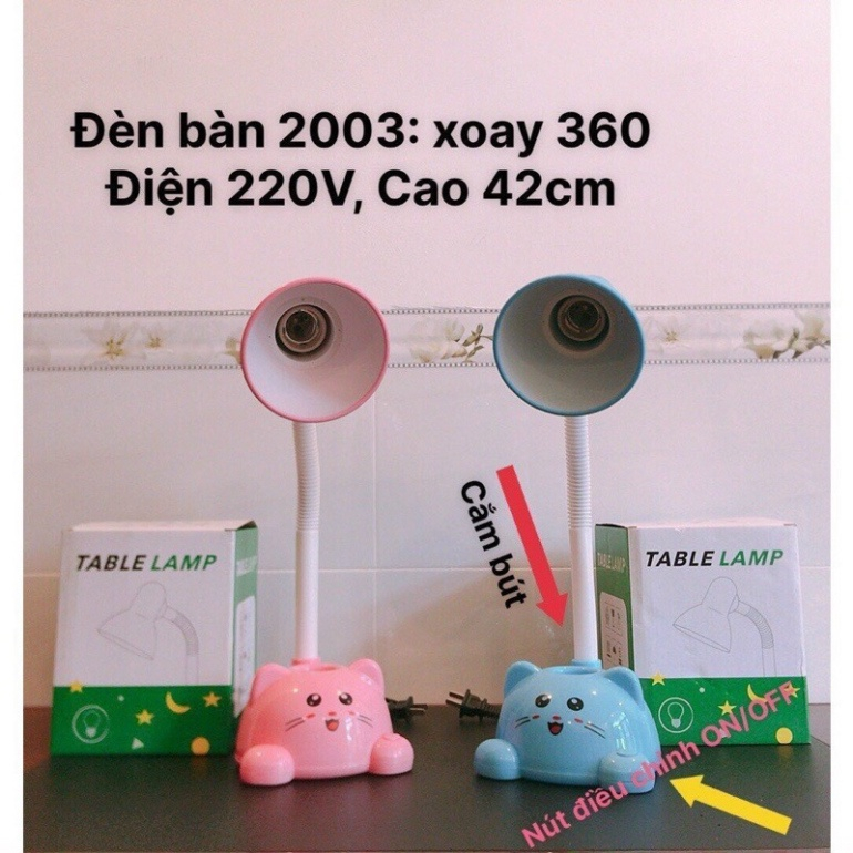 Đèn học để bàn cho bé hình mèo có lỗ để bút tiện lợi - Đèn để bàn học cho bé mẫu mới hình con mèo xinh