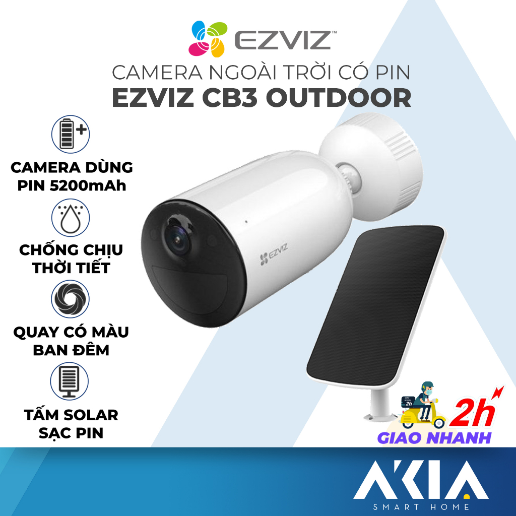 Camera wifi dùng pin Ezviz CB3, đàm thoại 2 chiều, quay màu ban đêm, dùng được pin năng lượng mặt trời, BH 2 năm