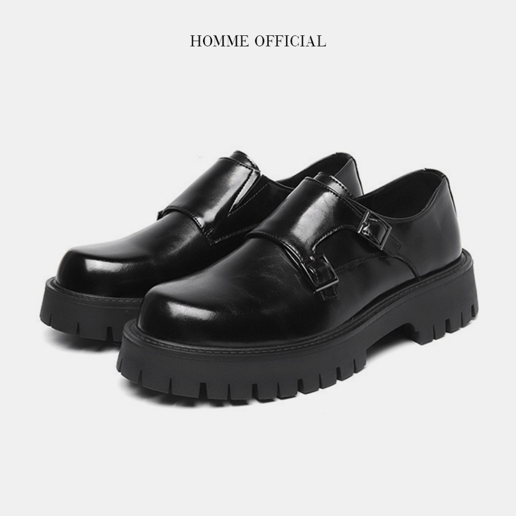 Giày Chunky Loafers khuy cài, Giày da nam HOMME đế 4cm tăng chiều cao kiểu dáng Hàn Quốc 2138-R