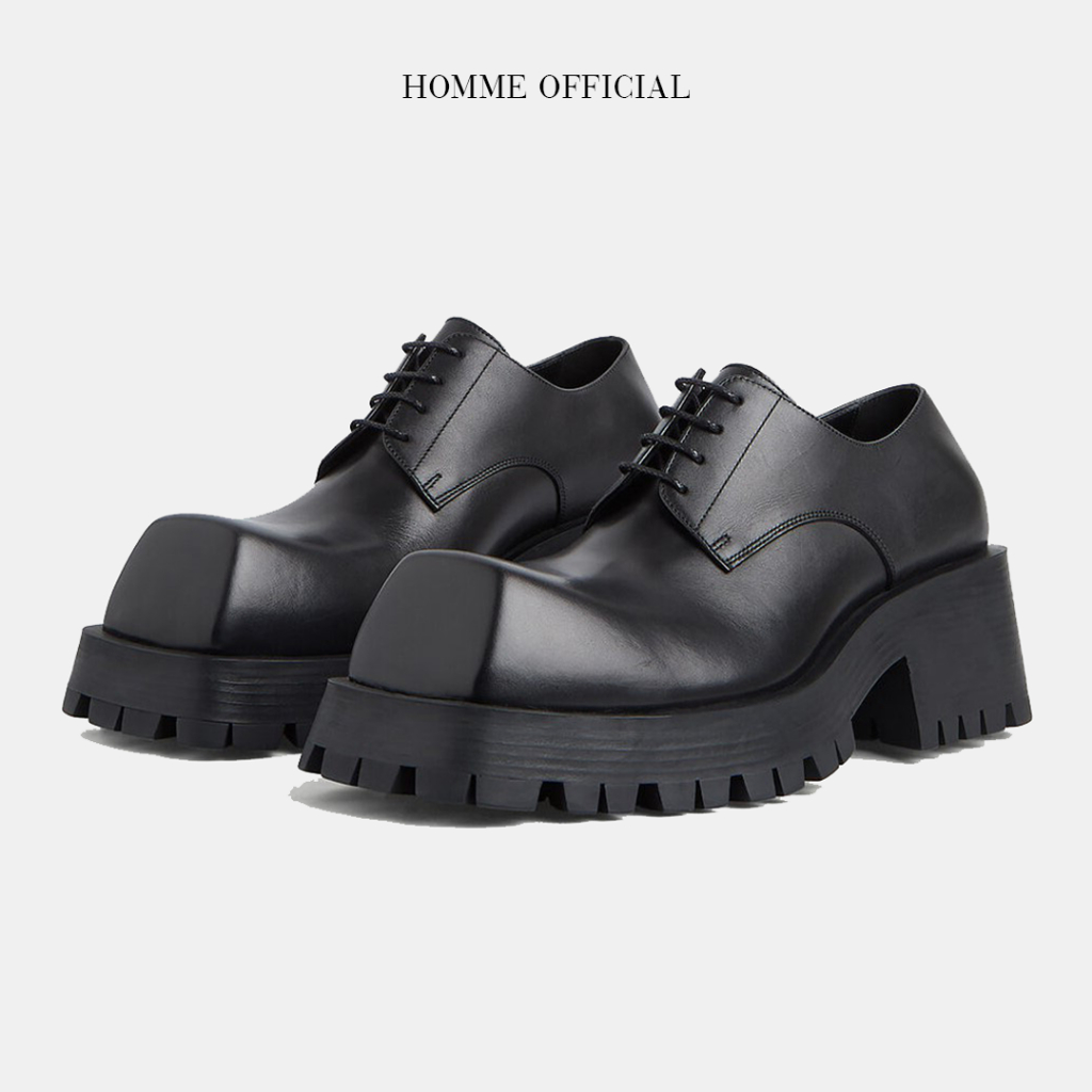 Giày Derby mũi vuông đế đúc 5cm nguyên khối, Giày da nam HOMME tăng chiều cao