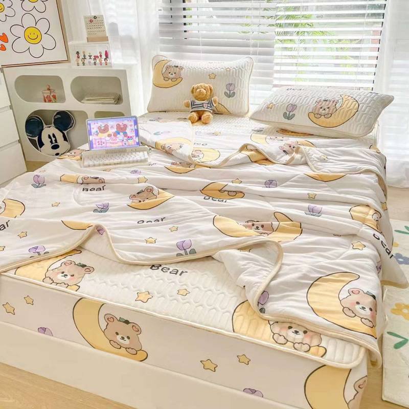 Combo chiếu điều hoà chun bọc latex IGUN BEDDING kèm chăn thun lạnh mát mẻ cho mùa hè