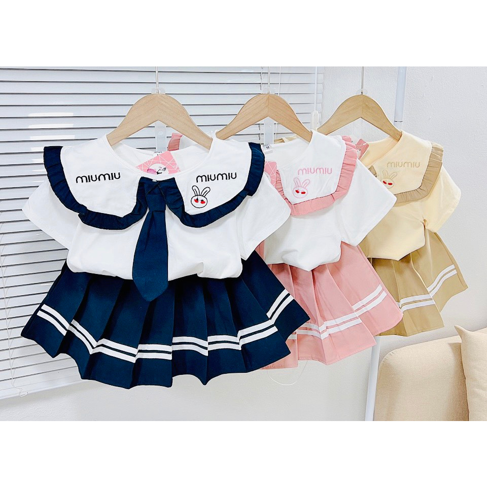 Váy Bé Gái, Set Váy Xếp Ly Cà Vạt Khai Giảng Nhập Học Siêu Đẹp Cho Bé Gái Từ 15 - 25kg