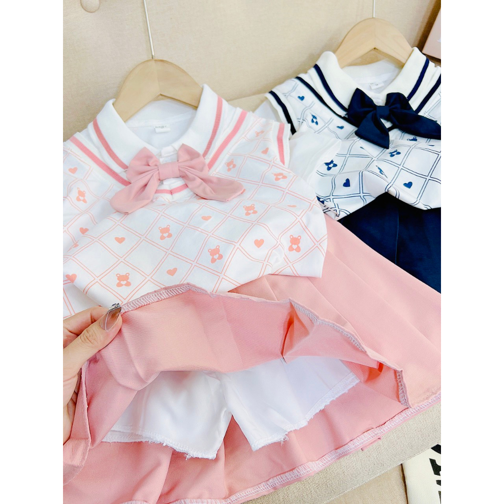 Váy Bé Gái, Set Áo Váy Xếp Ly Khai Giảng Nhập Học Siêu Đẹp Cho Bé Gái Từ 15 - 25kg