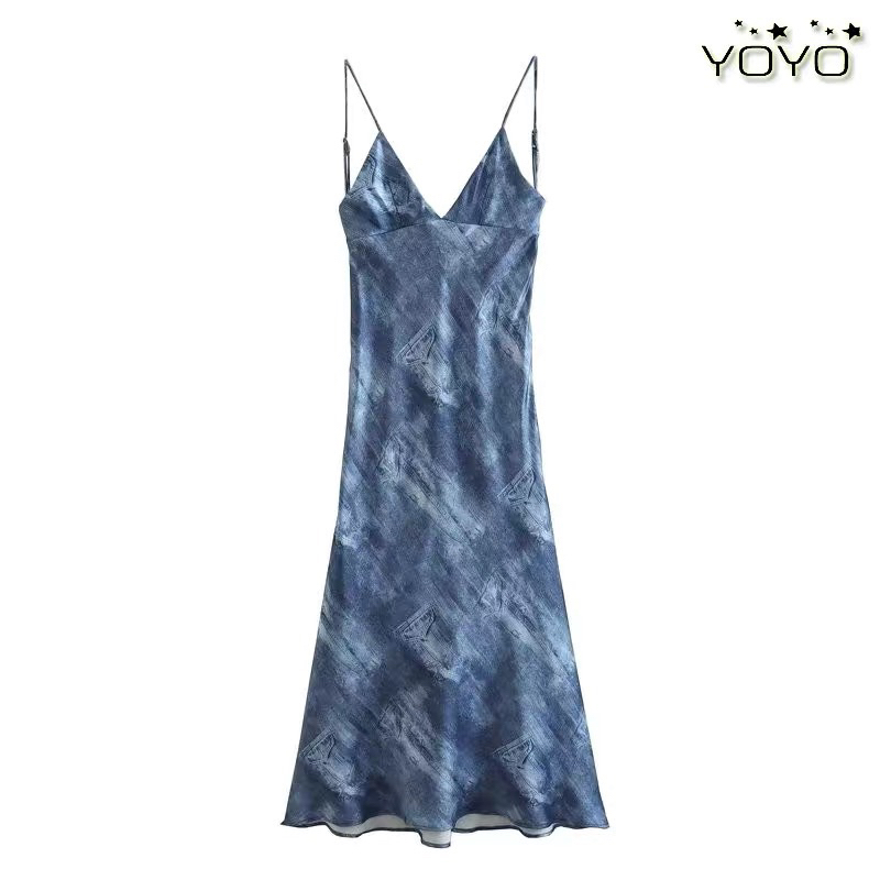 Đầm maxi xanh hai dây dáng dài