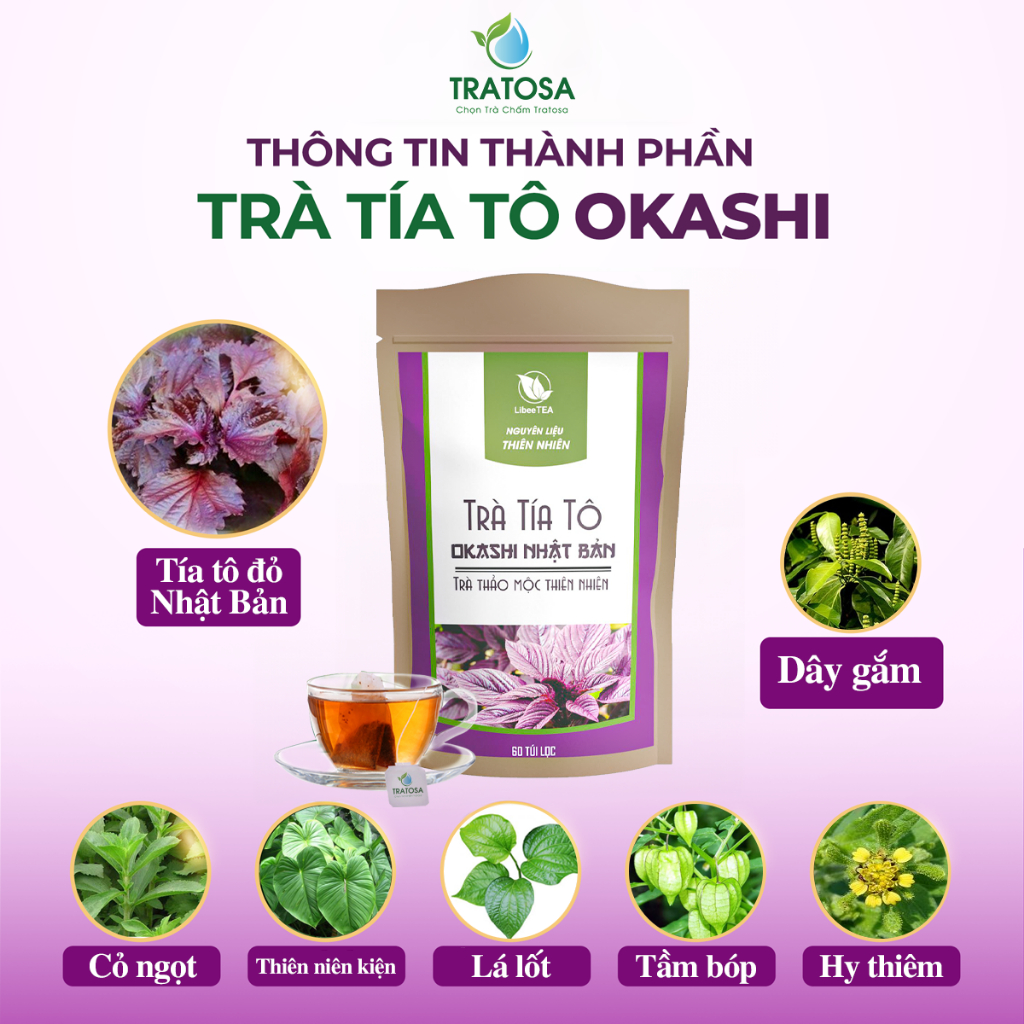 Trà Tía Tô OKASHI Nhật Bản  - Bịch 60 túi lọc