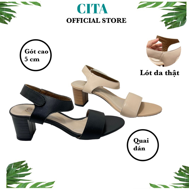 Giày sandal cao gót quai dán đế gỗ cao 5 cm mã CITA.69