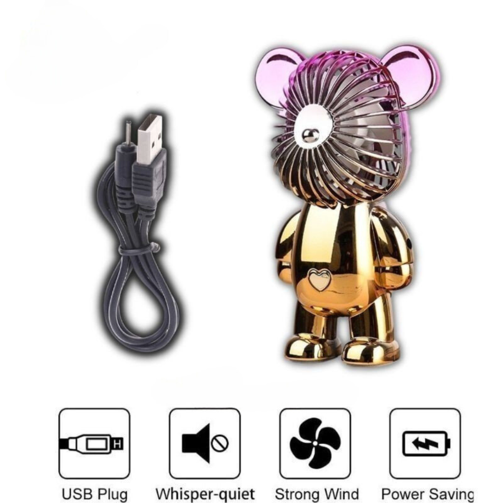 Quạt Gấu Bearbrick Quạt Điện Mini Để Bàn Cầm Tay Siêu Dễ Thương Có Cổng Sạc USB Thiết Kế Nhỏ Gọn -PUKAPI