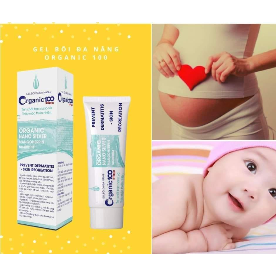 Gel bôi đa năng Organic 100 giúp làm ngừa và làm dịu mát da khi bị viêm da, ngứa ngáy, mụn nhọt tuýp 25g