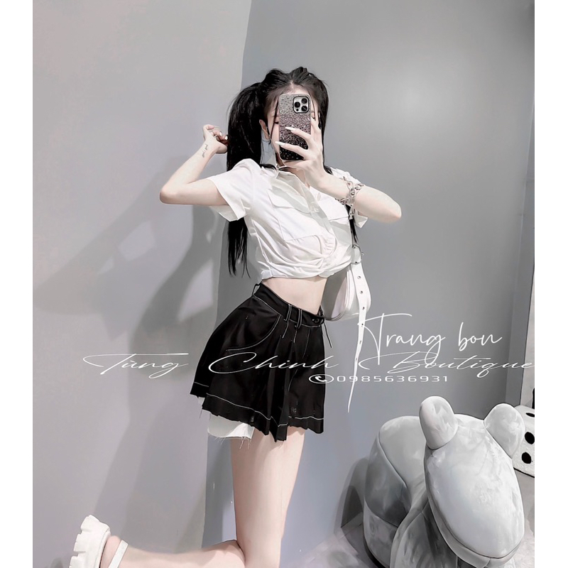 Sét đầm cá tính áo soắn eo chân váy viền nổi hàng chuẩn xịn mẫu mặc