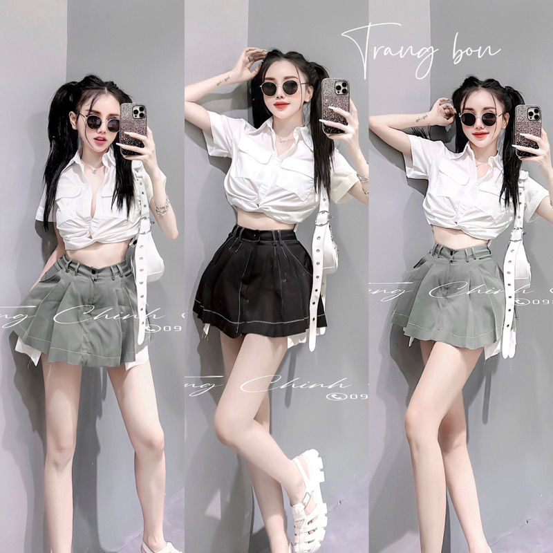 Sét đầm cá tính áo soắn eo chân váy viền nổi hàng chuẩn xịn mẫu mặc