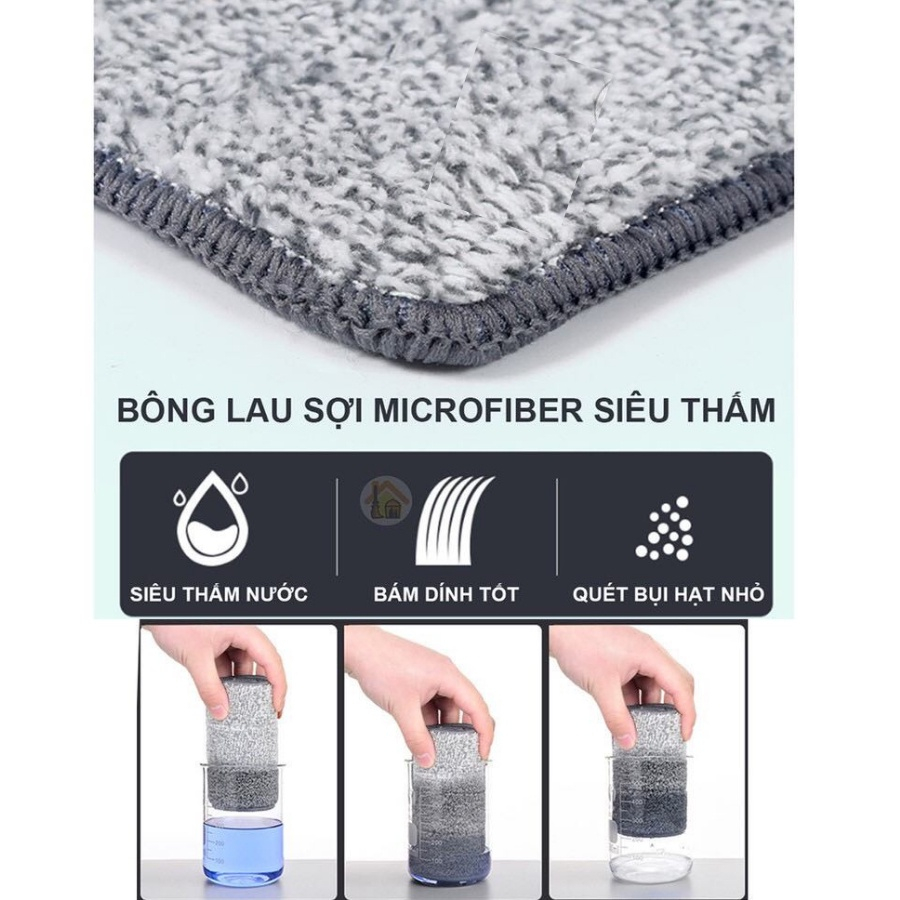 Bông lau nhà thay thế cho cây lau nhà phun sương, tấm lau nhà sợi vải Microfiber thấm hút nước, tiện lợi