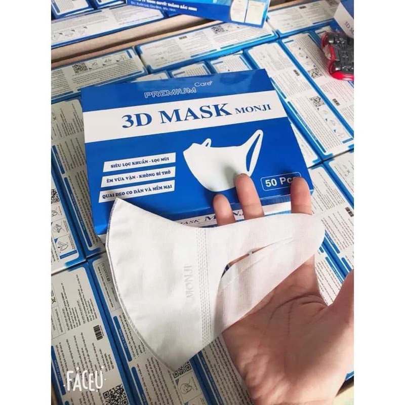 (RẺ NHẤT hộp 50c)Khẩu trang 3D Mask Monji công nghệ dập Nhật Bản hộp 50 cái