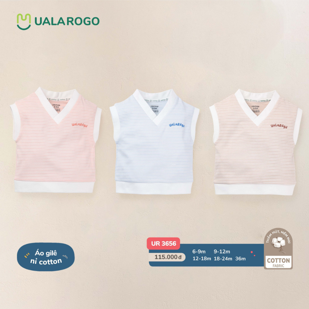Áo Gile cho bé Ualarogo 6 tháng - 3 tuổi vải Cotton giữ ấm mềm mại thoáng khí đáng yêu 3656