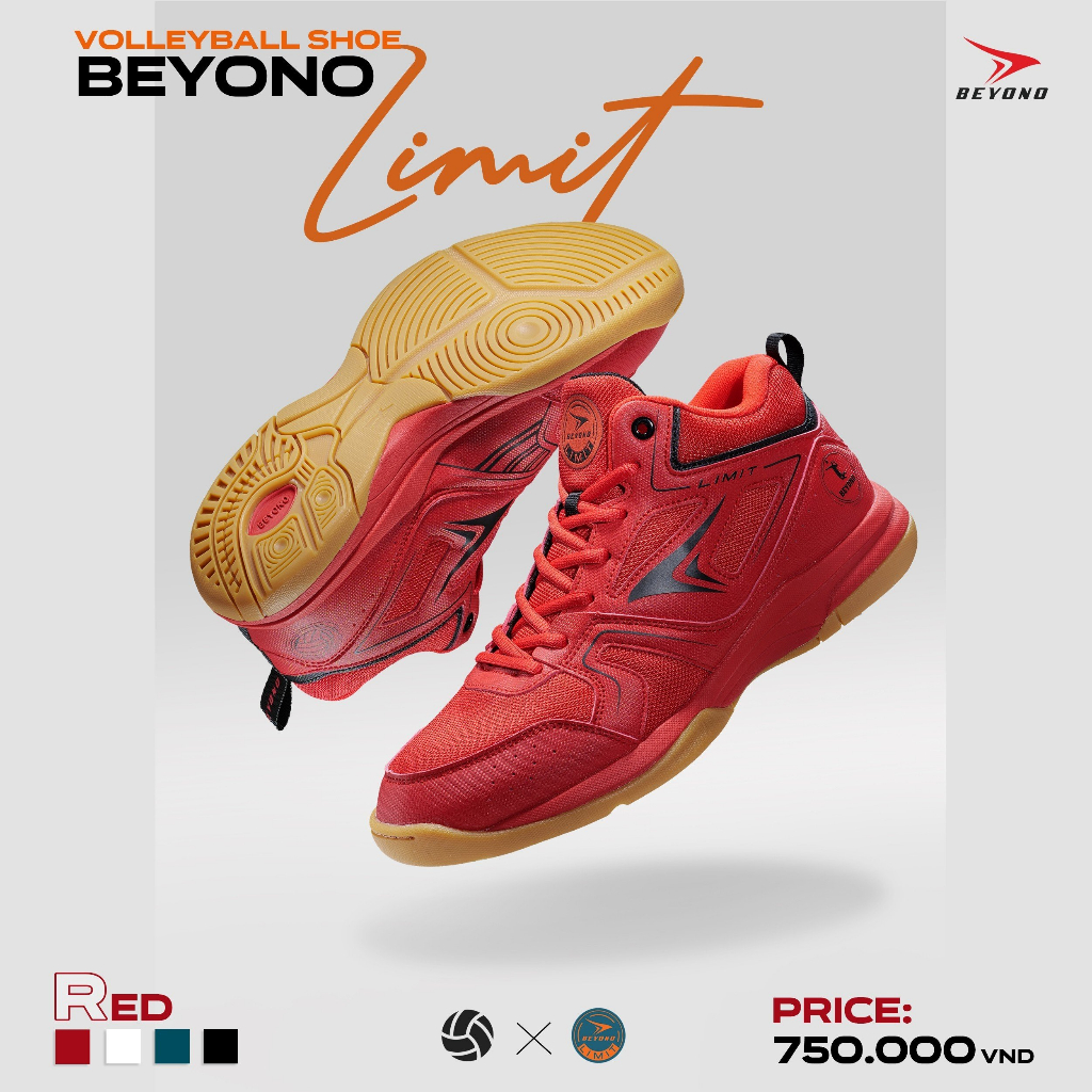 Giày Beyono Limit Red - Giày Chuyên Bóng Chuyền, Bóng Rổ cổ cao ôm chân chất liệu thông thoáng đế cao su êm ái đàn hồi