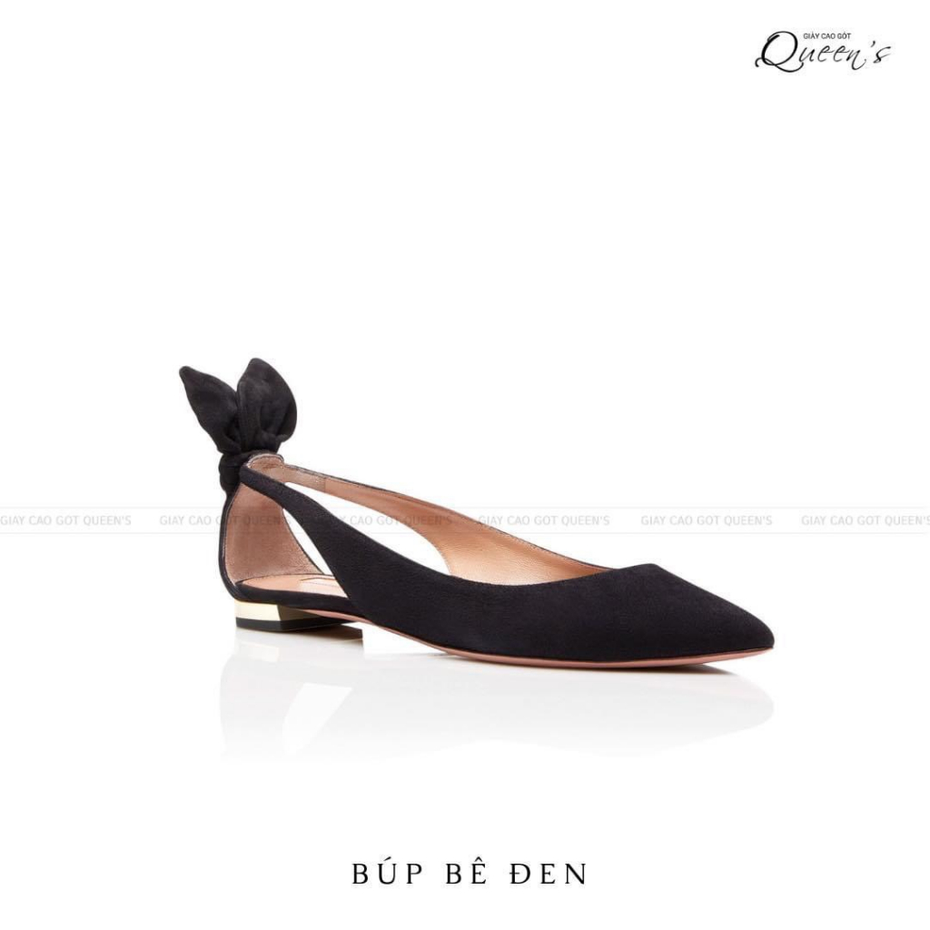 Giày Búp Bê Nữ Đế Bệt Đen Lộn Cao Cấp QUEENS STORE êm xinh dễ phối