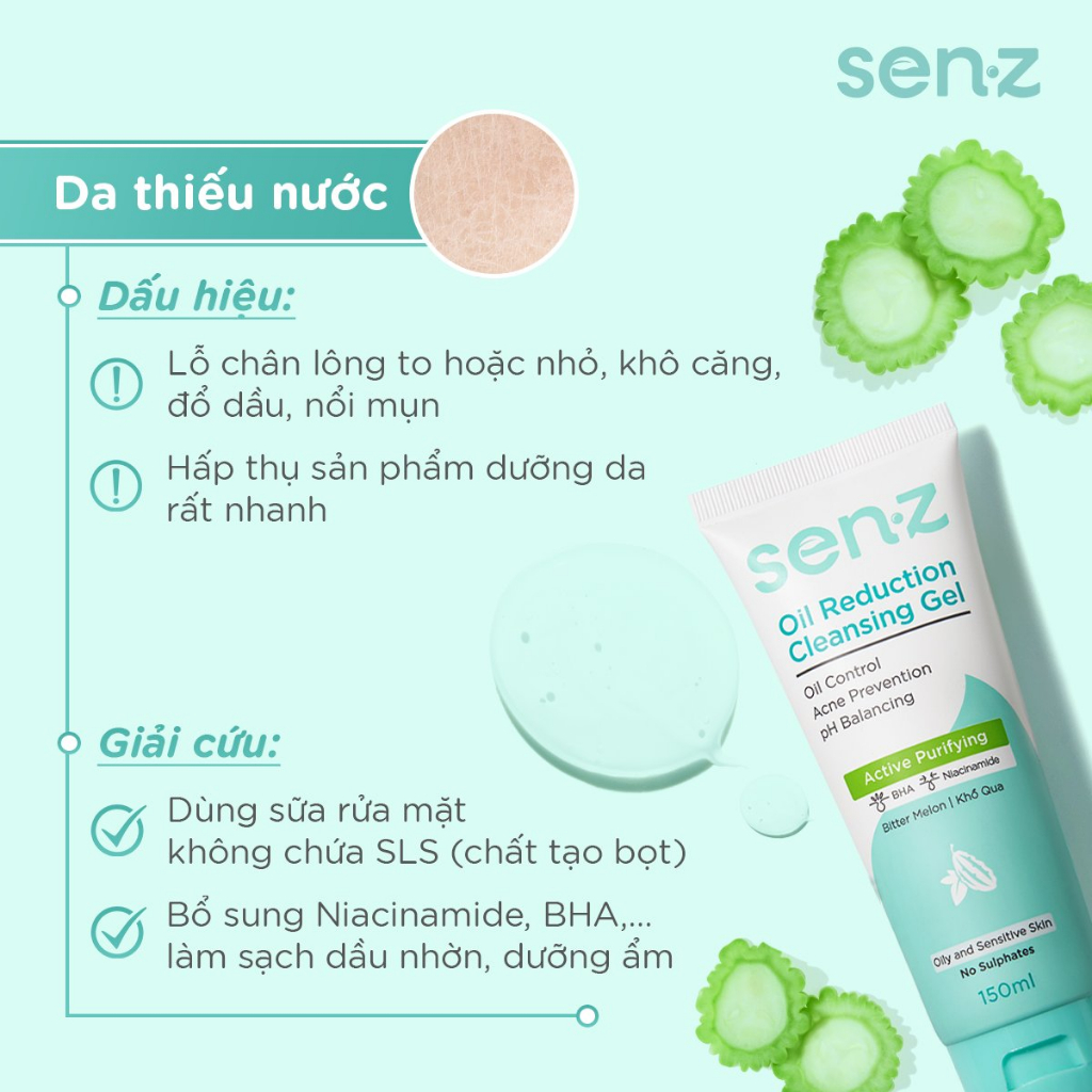 Gel Rửa Mặt Khổ Qua Dành Cho Da Dầu Nhạy Cảm SENZ Oil Reduction Cleansing Gel chuẩn pH 150ML