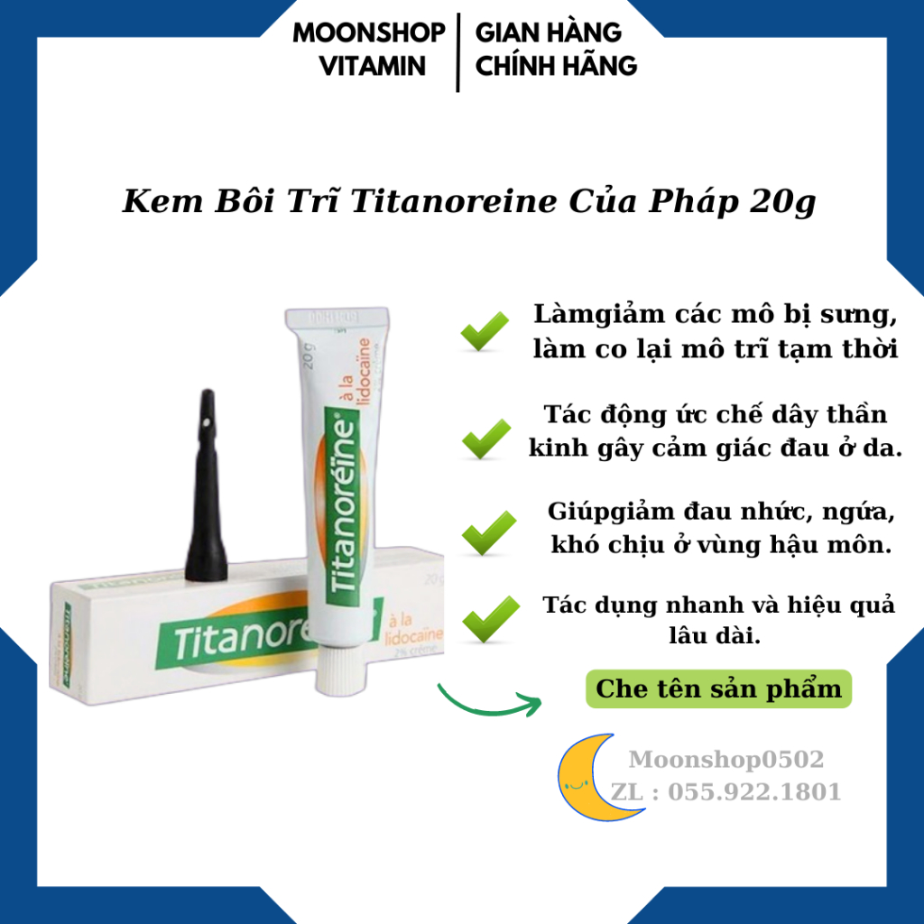 Kem bôi trĩ ngoại Titanoreine, Co búi trĩ của Pháp 20g date 2025