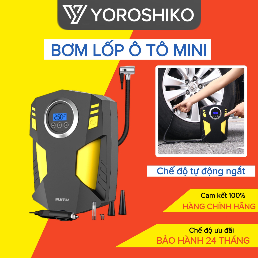 Bơm lốp ô tô mini tự động ngắt hàng cao cấp chính hãng Yoroshiko mạnh